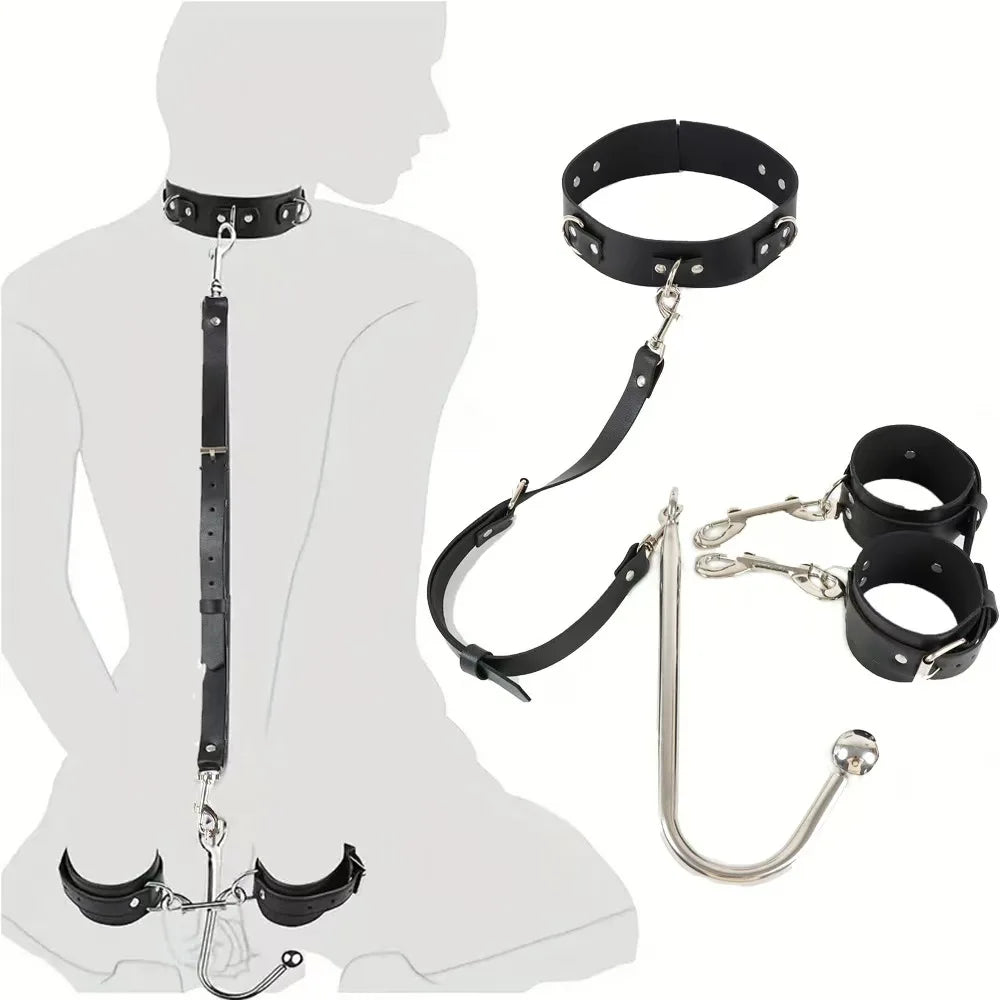BDSM Sex Neck Collar Bondage Handcuffs Anal Hooks Kits Metal Butt Plug Slave Role Play Sex Toys For Couples Adult Sex Games Shop
