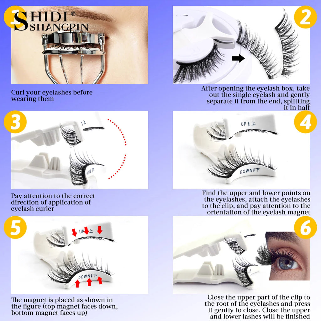1 Pair Reusable Magnetic Eyelashes Tweezers Set Faux Mink Lashes Handmade 3D Natural False Eyelashes and Magnetic Tweezers Set