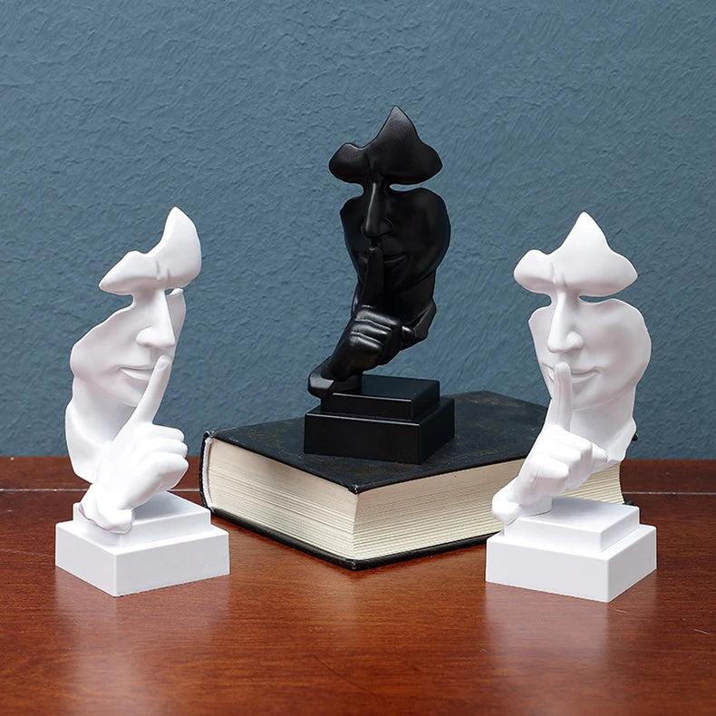 Mask Shush Gesture Ornament Finger Lip Statue Guardian Secret Home Decor Office Desktop Sculpture Gift Living Room Decoration