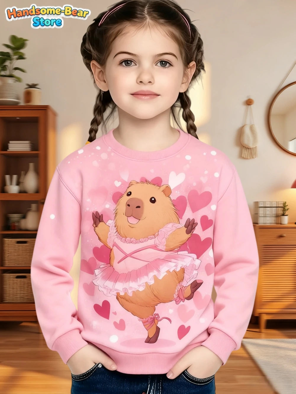 Capybara Sweatshirts Kawaii Cartoon Graphic Kids Hoodie Harajuku Girl Tops Fashion Cute Animals Long Sleeves Children's Clothing