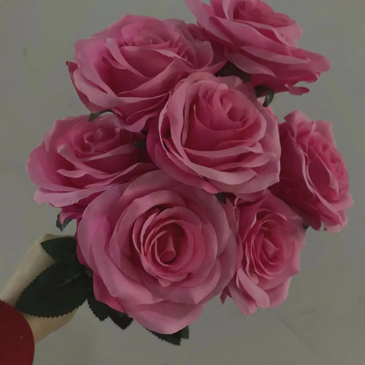 9Heads Roses Bouquet Artificial Flower Hot Pink Deep Pink Rose Fake Rose Living Room Dry Flower Decoration Wedding
