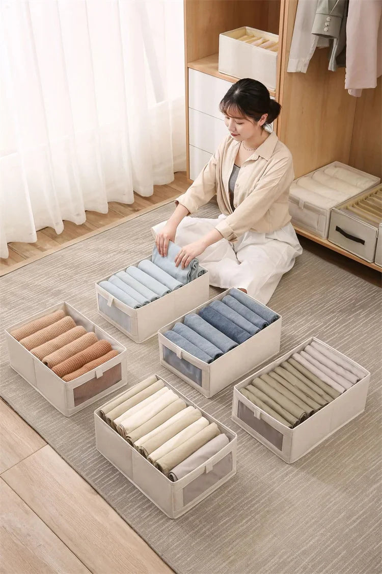 1/2/4pcs Fabric Window Cotton Linen Storage Box Wardrobe Storage And Arrangement Large Clothing Storage Box Toys Can Be Folded
