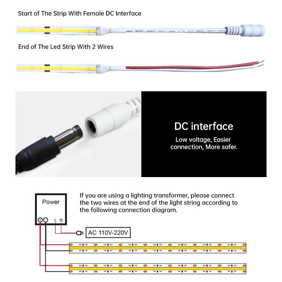 12V COB LED Strip Light 320LEDs/m 0.5m-5m with Power Supply & Bluetooth Controller for Warm/Neutral/Cold White Cabinet Lighting