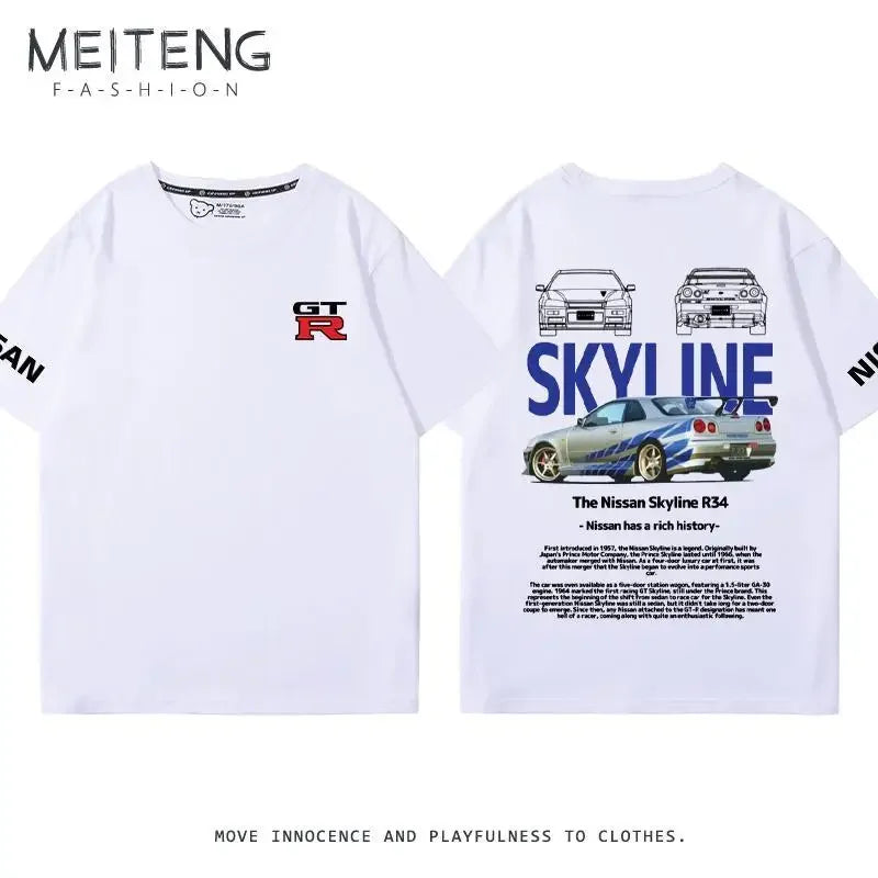 Men's Women's Summer Cotton Versatile Trend T-shirt Clothes Nissan GTR God of War R35R34 Modified Team Short-sleeved