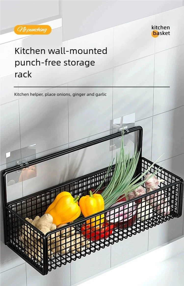 Kitchen Wall Shelf No Punch Easy Installation Drainer Basket Storage Rack Multifunctional Spice and Vegetable Storage Rack