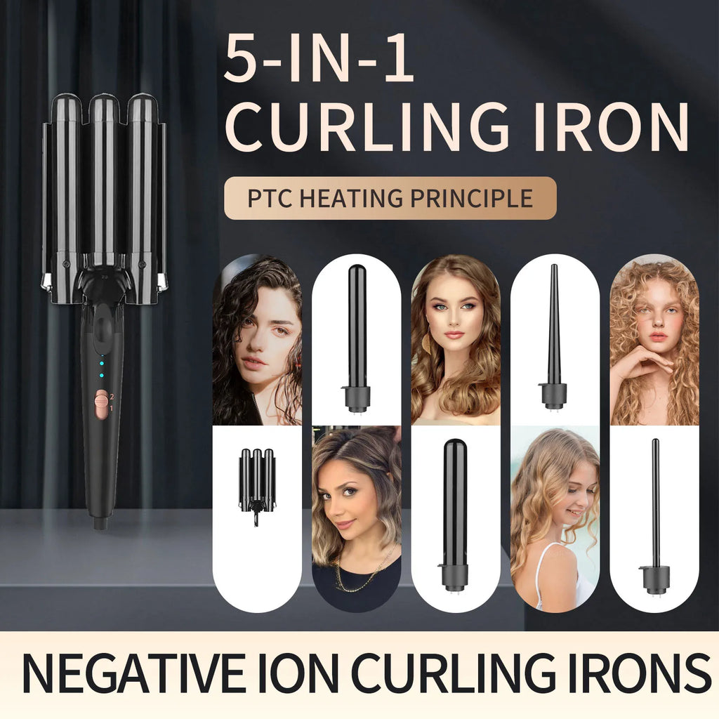 5 in 1 Hair Curlers Set with Curling Brush, 0.35”-1.25” Hair Curler Wand for Hairstyle and Heat Resistant Gloves and Hair Clip