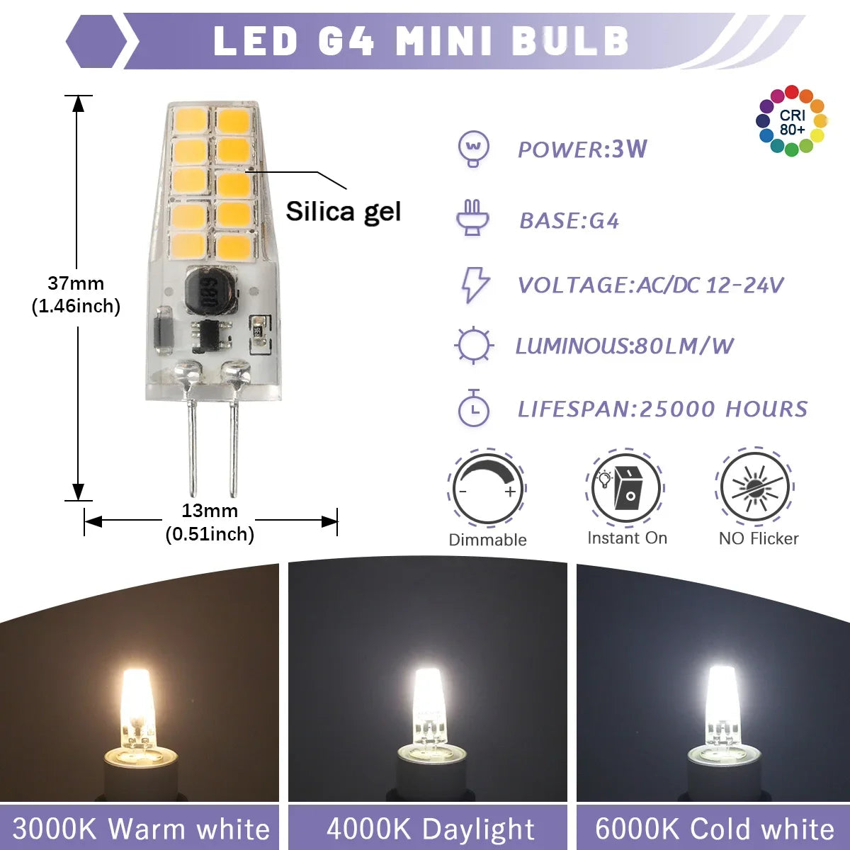 10PCS G4 12V COB LED 3W Bead Replacement Halogen 20W Bulb 3000K 4000K 6000K Light Crystal Pendant Light Replacement Light Source