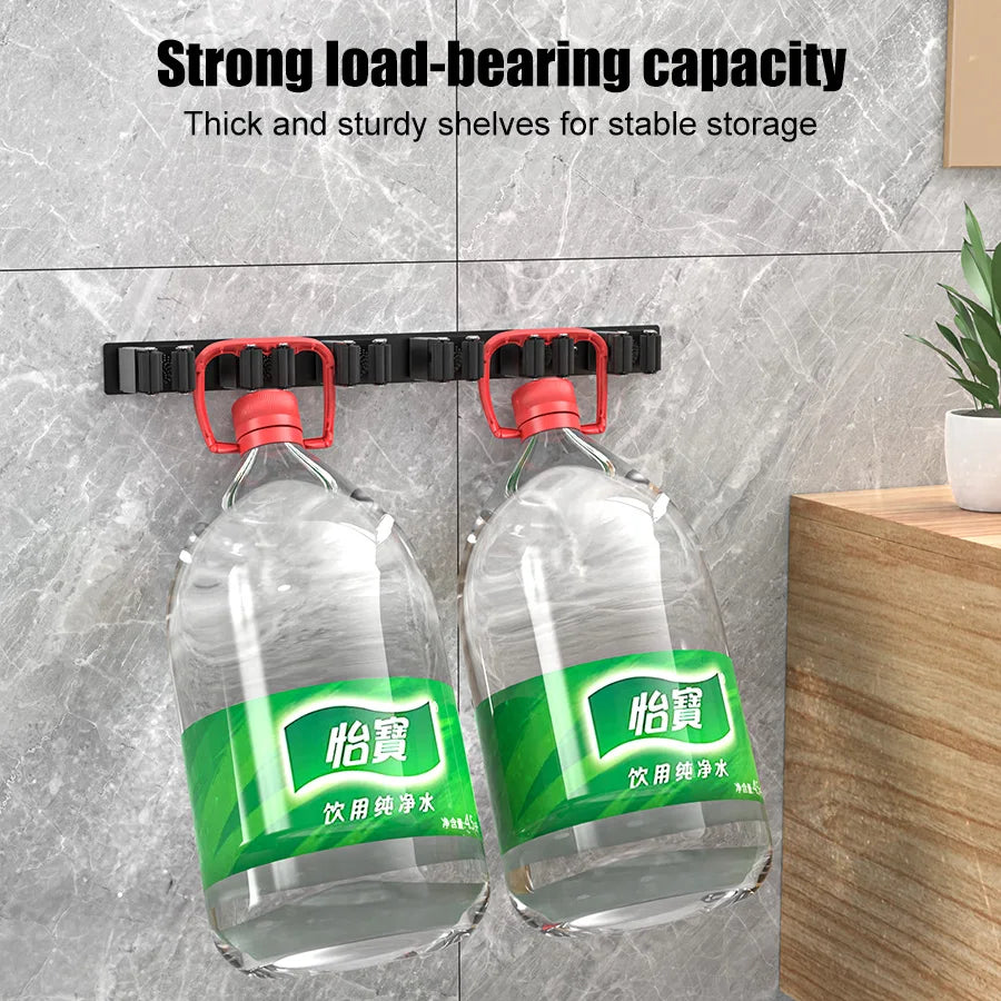 Mop Broom Holder 6 Position Multi-Functional Broom Hanger Shelf Bathroom Organization Accessories Home Kitchen Storage