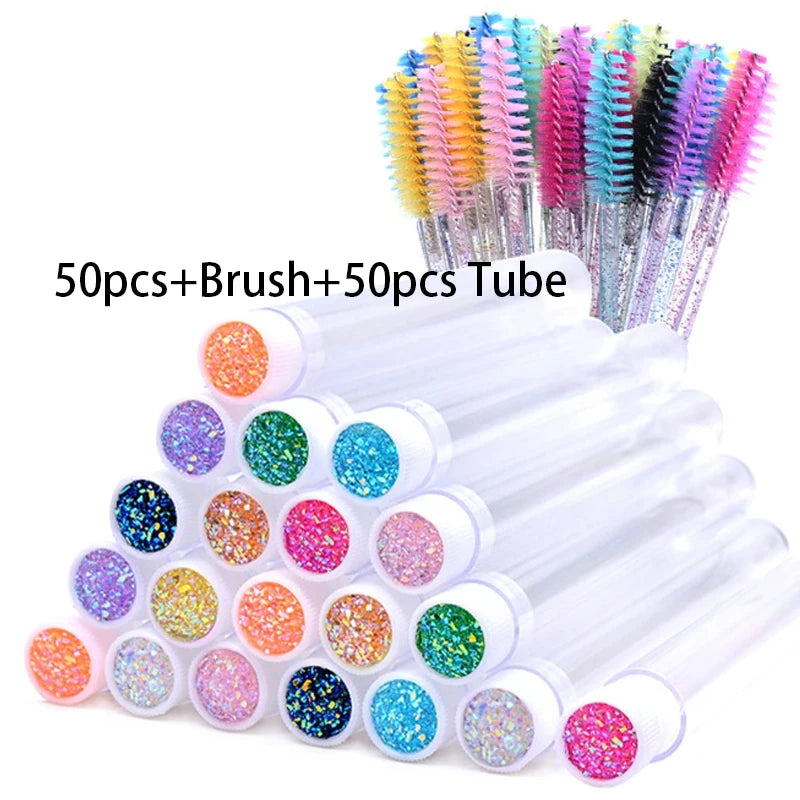 25/50Pcs Eyelash Brush Tubes Crystal Lash Mascara Wands Eyebrow Comb Spoolies Container Lashes Brushes Applicators Makeup Tools