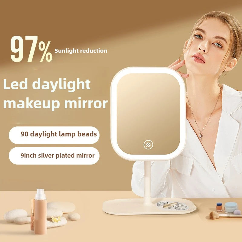 1~2PCS Large Square Rotating LED Makeup Mirror - Square Vanity Mirror with Adjustable Lighting for Girls Dormitory & Home Use