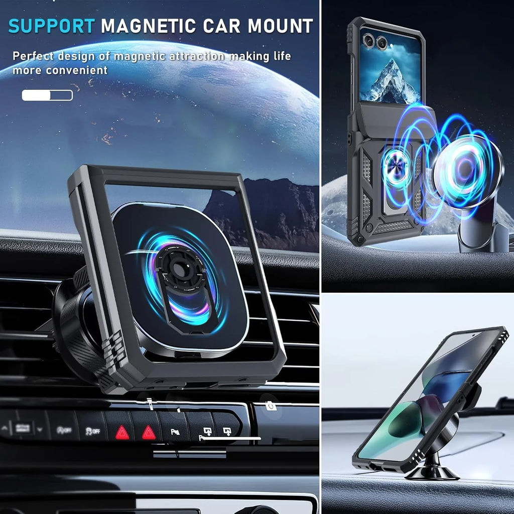 Case For Samsung Galaxy Z Flip 7 5G Z Flip 6 Military Grade Shockproof Heavy Duty Protective Armor Magnetic Kickstand Ring Cover