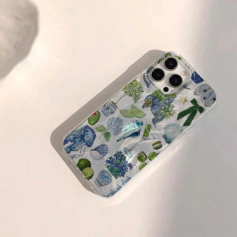 Beach Blue Ocean Element Lip Print Summer Phone Case For iPhone 17 16 15 14 13 12 11 Pro Max XS X XR 7 8 Plus SE 2022 16e Cover