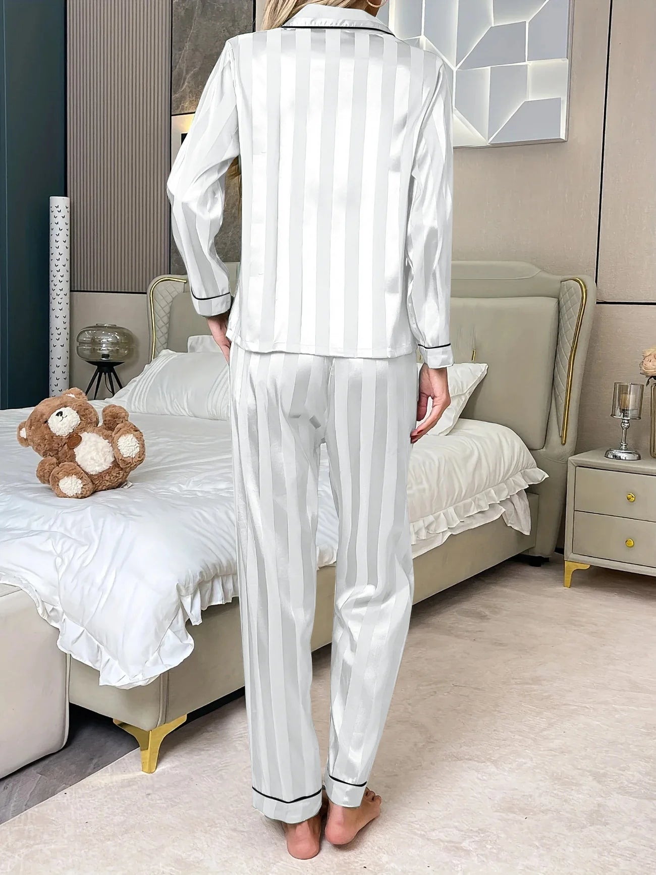 Solid Casual Pajamas For Women Two Pieces Sleepwear Women's Pajama Trousers Loungewear Sets Nightwear Female Home Suit Clothes