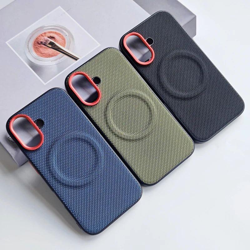 For iPhone 17 Pro Max 17 Air Case Luxury Magnetic Soft TPU+Nylon Woven Leather Back Anti-Fingerprint Cover for iPhone17