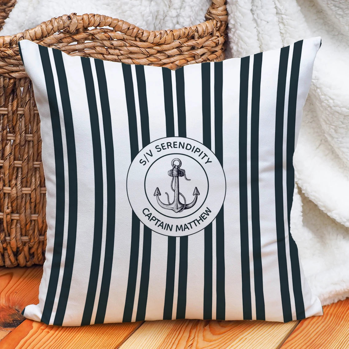 Custom Nautical Anchor Pillow Covers Personalized Boat Name Decorative Throw Pillowcases for Home Sofa Yacht Beach House Decor