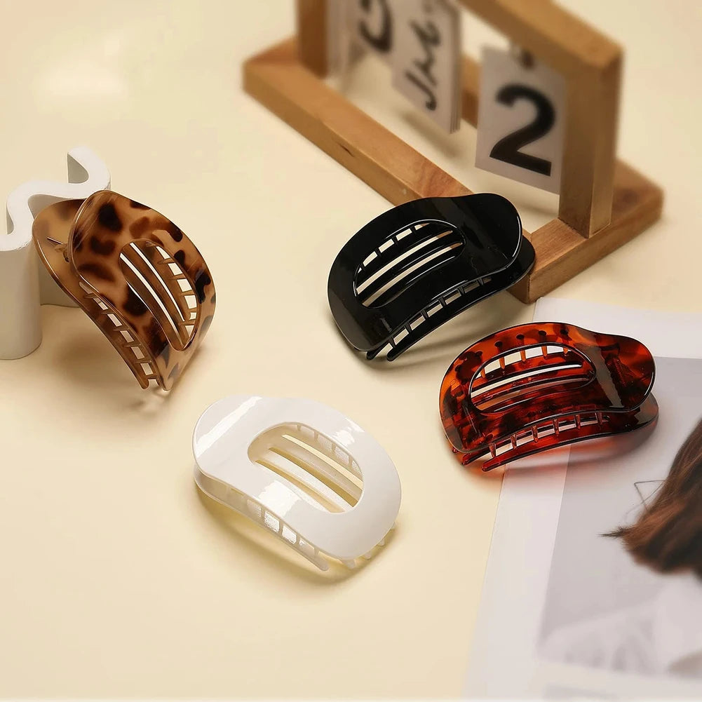 4 PCS Flat Hair Clips, Round Lay Down Hair Claw Clips for Women Girls, Comfortable Curved Flat Clips for Thick Thin Hair