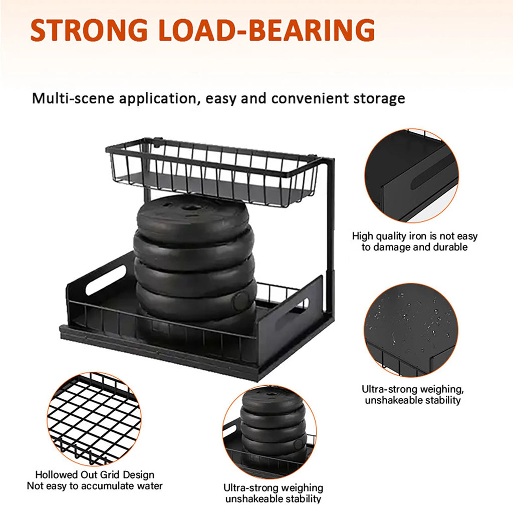 Carbon Steel Kitchen Shelf Double Space Saving Shelves Pull-out Design Countertop/Under Cabinet Dual Use