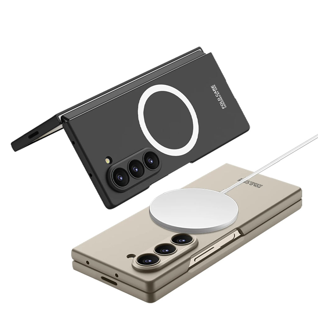Magnetic Wireless Charging Phone Case For Samsung Galaxy Z Fold 7 6 5 Ultra-thin With Glass Film Z Fold7 Fold6 Protective Cover