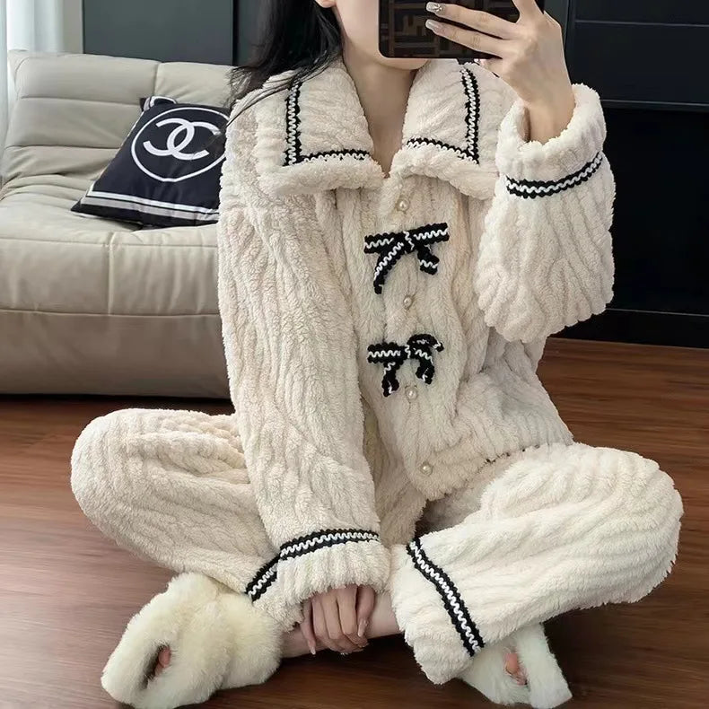 Solid Casual Pajamas For Women Two Pieces Sleepwear Women's Pajama Trousers Loungewear Sets Nightwear Female Home Suit Clothes
