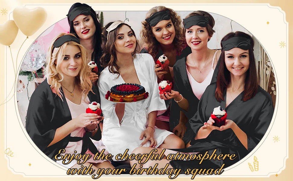 12 Pcs Women's Birthday Party Robes Gold Glitter Queen Squad Kimono Silky Nightgown Satin Bathrobes Dressing Gown