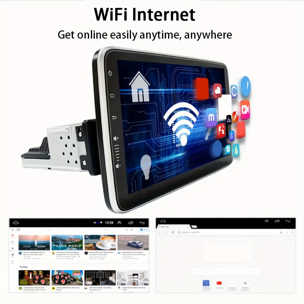 1DIN Android 14 9/10-inch Car Stereo Radio with Rotating Touchscreen, with Universal CarPlay GPS Navigation Bluetooth WiFi Auto