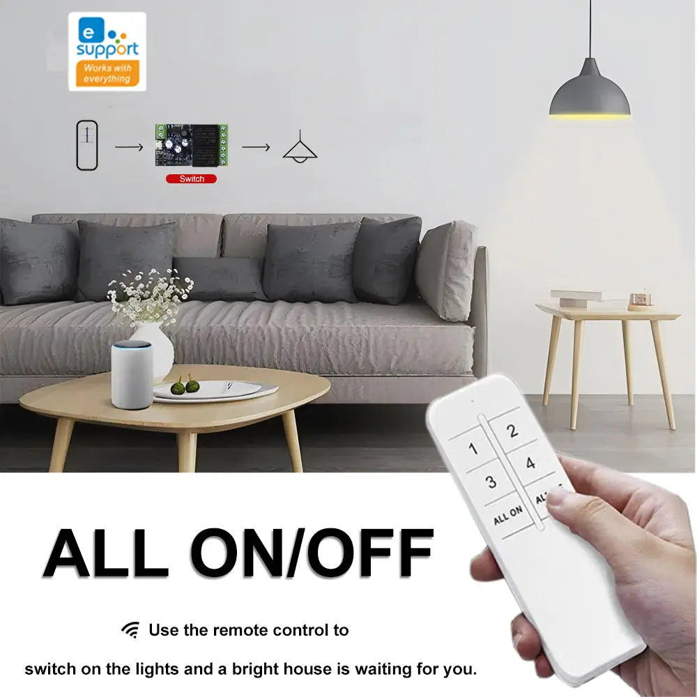 QIACHIP WiFi Smart Switch 10A DC 7-48V USB 5V 2 CH 2.4G RC with eWelink app Suitable for Curtain Motors Garage Doors LED Lights