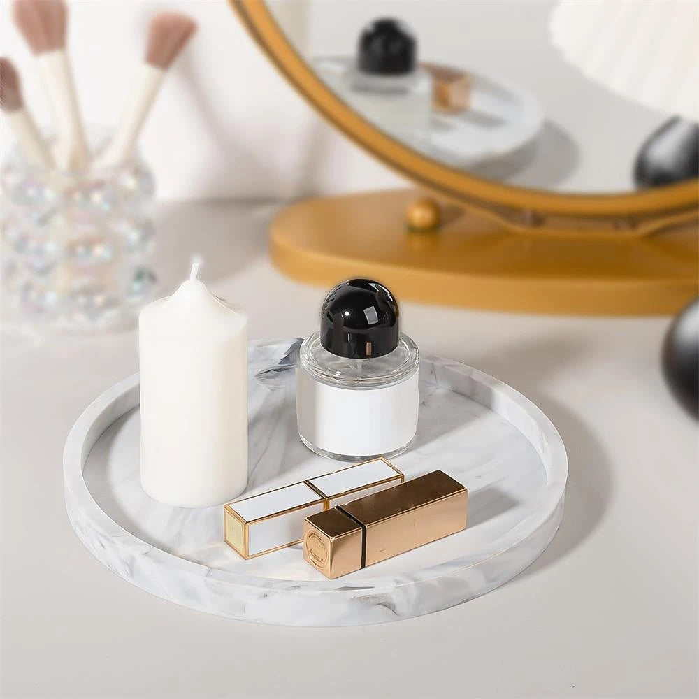 A Round Bathroom Tray Decorative Dressing Table Tray Silicone Soap Rack Kitchen Countertop Storage Rack Coffee Table Decoration for Candles, Perfumes, Plants - Decorative Tray