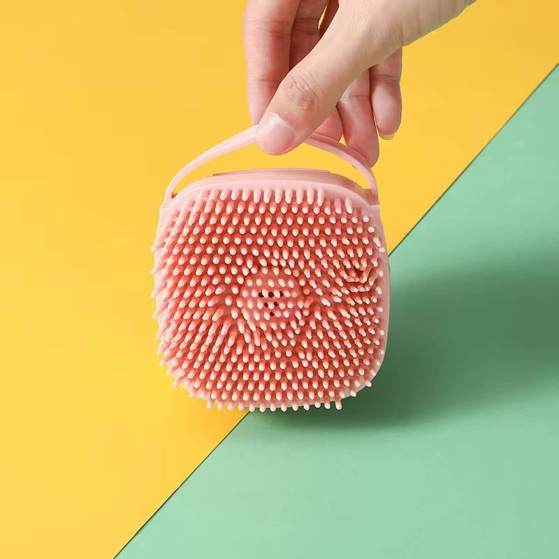 Silicone Soft Rubber Pet Massage Shower Brush with Builtin Shampoo Storage Self Cleaning Detangling for Dogs Cats Grooming Brush