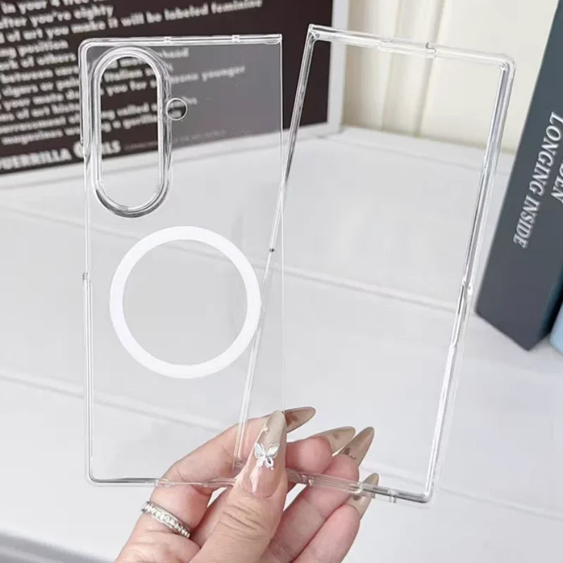 Transparent Ultra Thin Magnetic Phone Case for Samsung Galaxy Z Fold 7 6 5 4 3 Magsafe Wireless Charging Protection Cover Funda