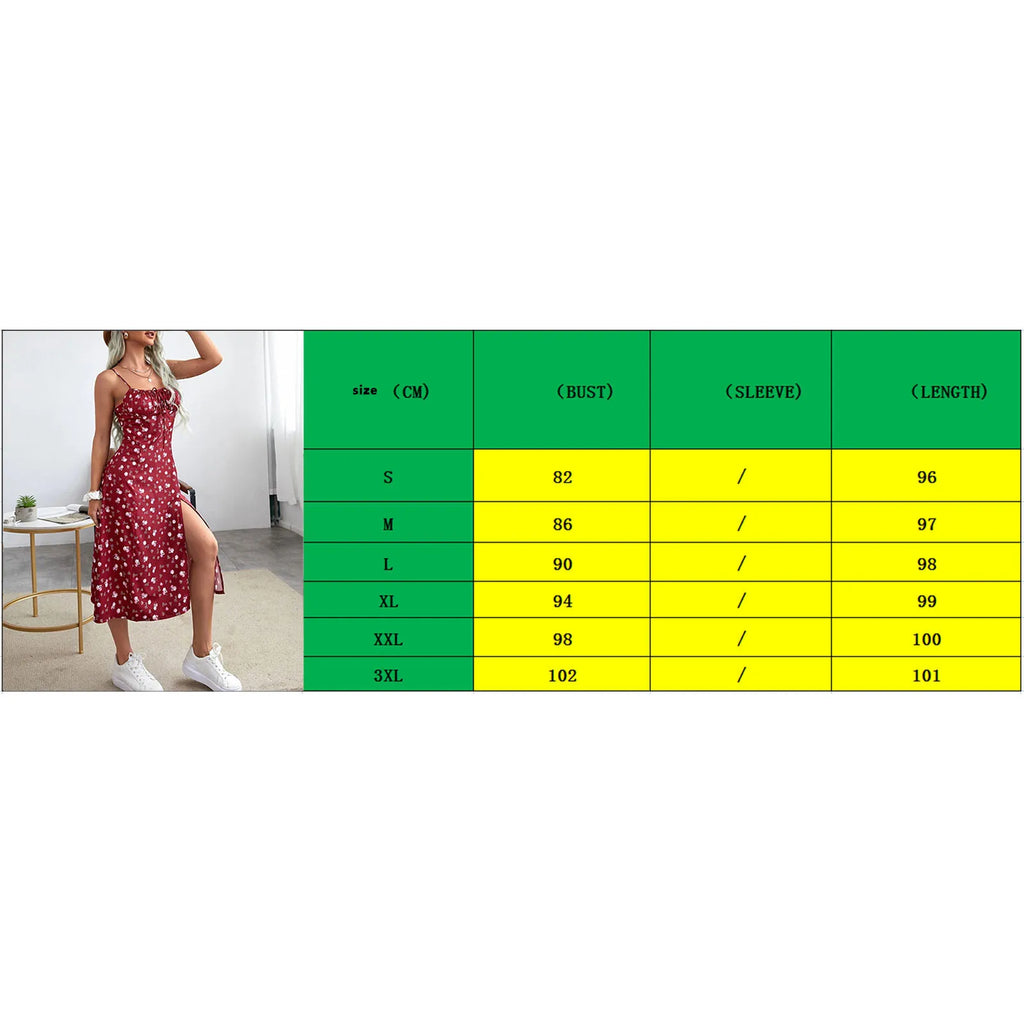 Women's Clothing Summer 2024 Trend Floral Dress, Flower Print Spaghetti Strap Sleeveless  with High Slit for Ladies