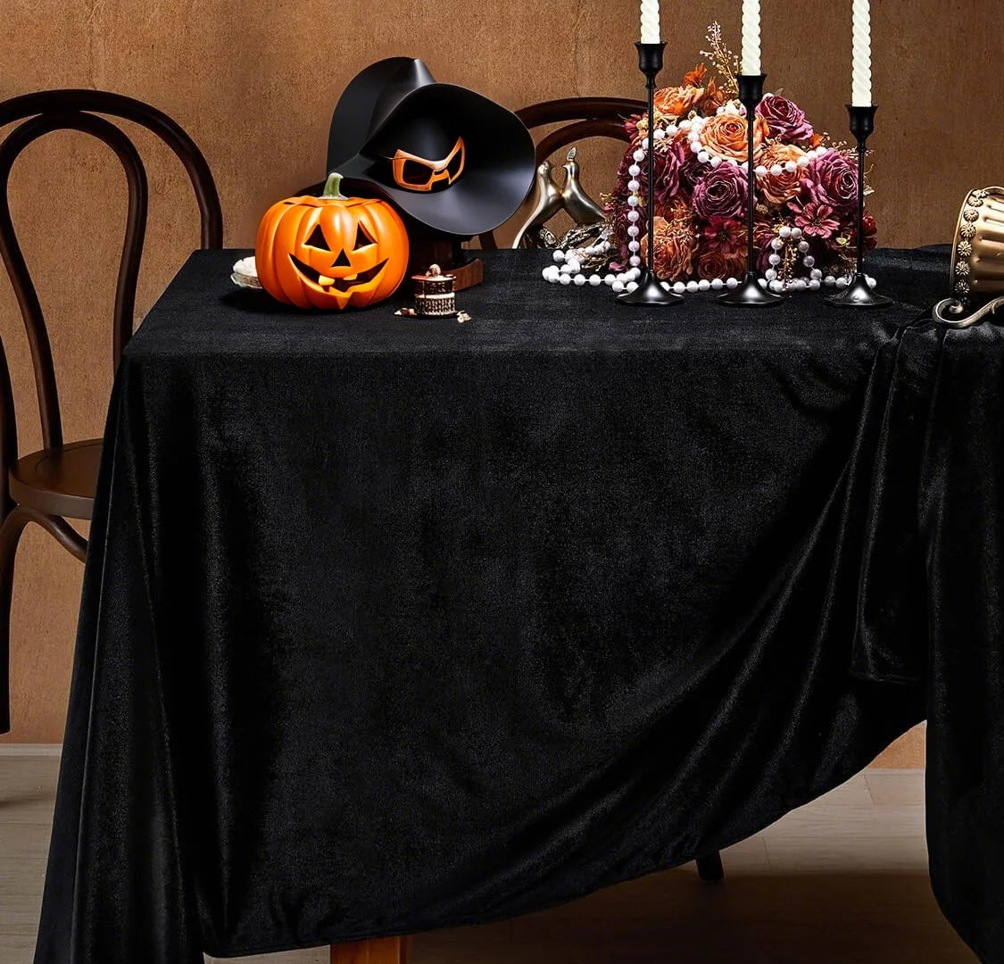 Black Velvet Tablecloth Halloween Luxurious Solid Rectangle Table Cloth for Party Wedding Kitchen Dinning Tabletop Decoration
