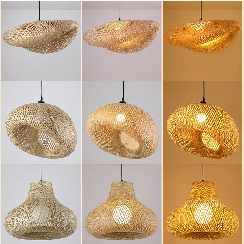 Bamboo Hanging Lamp Pendant Ceiling Light Rattan Wicker Lustre Hand Knit Braiding Suspended Home Dining люстра потол