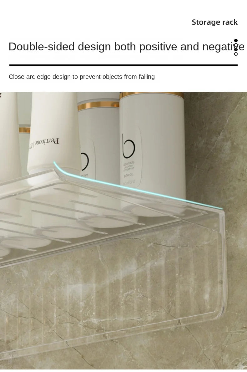 Wall-mounted Storage Rack for Bathroom, Punch-free, Household, Toiletry, Table, Cosmetic, Makeup, Rack, #3478