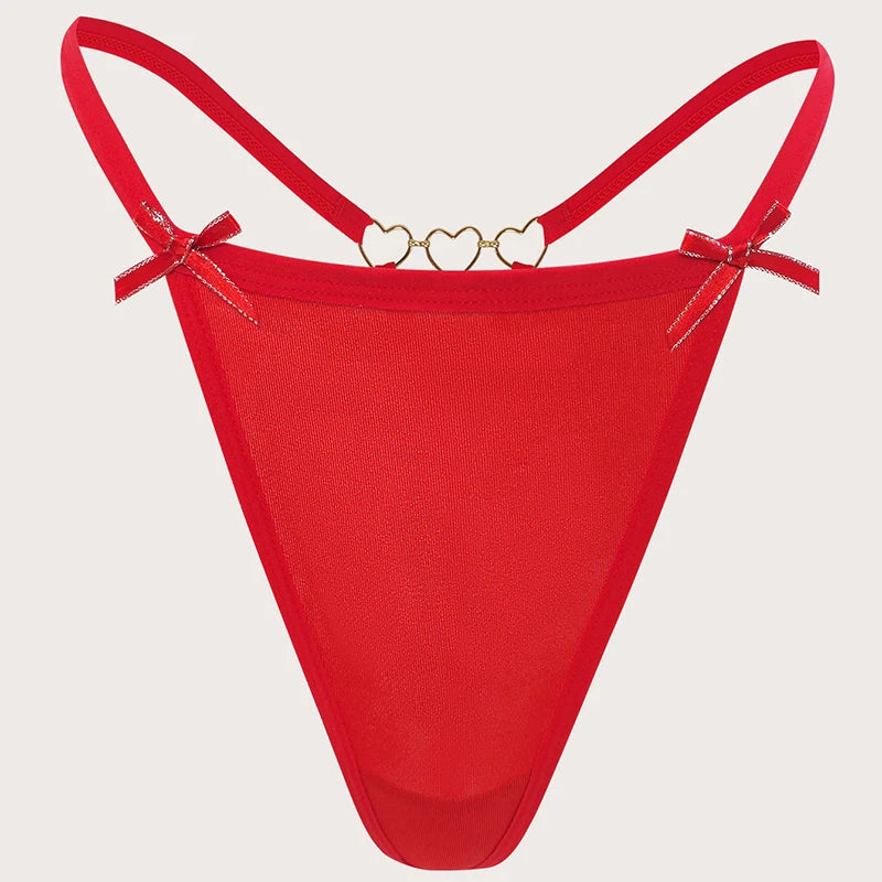 1pcs 2025 Bow Red Sexy Women G-string Low Rise Heart Decor Elegant Sexy Lingerie Breathable Comfortable Lady Thongs Underwear