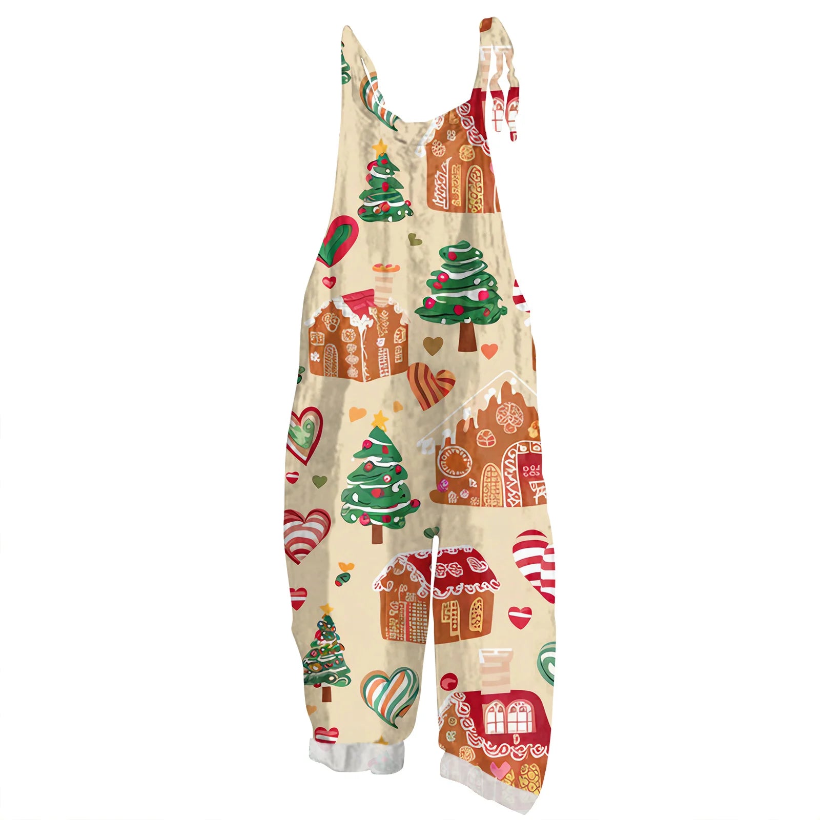 2025 Women's Fashion Christmas Printed Casual Loose Vintage Strappy Jumpsuit Retro Festival Pants New Year Themed Clothing