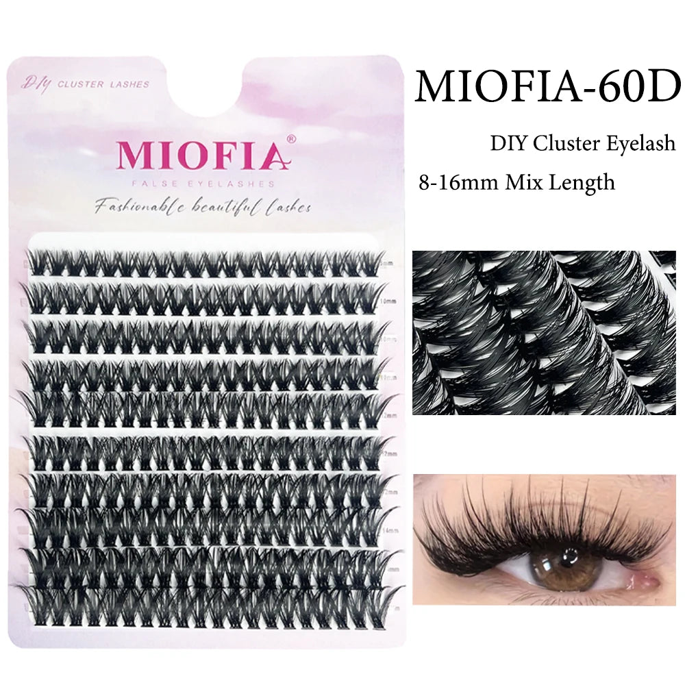 MIOFIA 30D/40D/60D/80D Fluffy Thick Individual Cluster Lashes C/D Curl 8-16mm Mixed Tray Natural Eyelash Extension Makeup Lashes