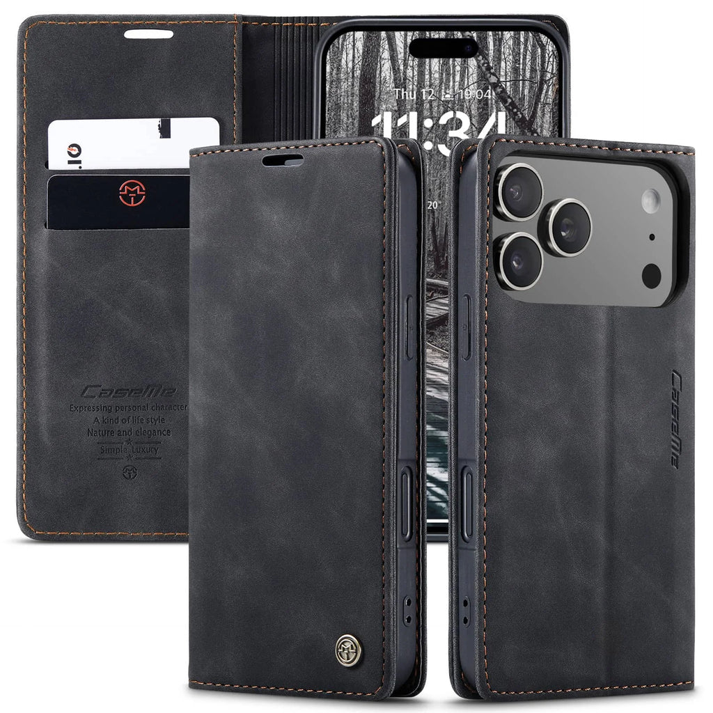 Leather Flip Wallet Case for iPhone 17/17 Pro/17 Pro Max/Air, Magnetic Folio Cover with Card Holder, Shockproof TPU Kickstand