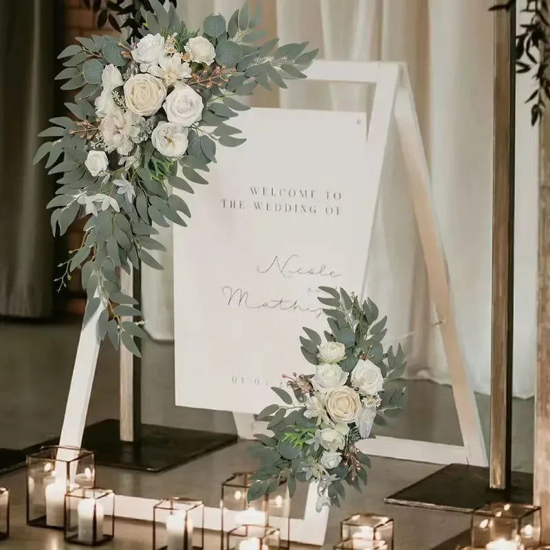 Artificial Wedding Arch Flowers Kit Boho Dusty Rose Blue Eucalyptus Garland Drapes for Wedding Decorations Welcome Sign