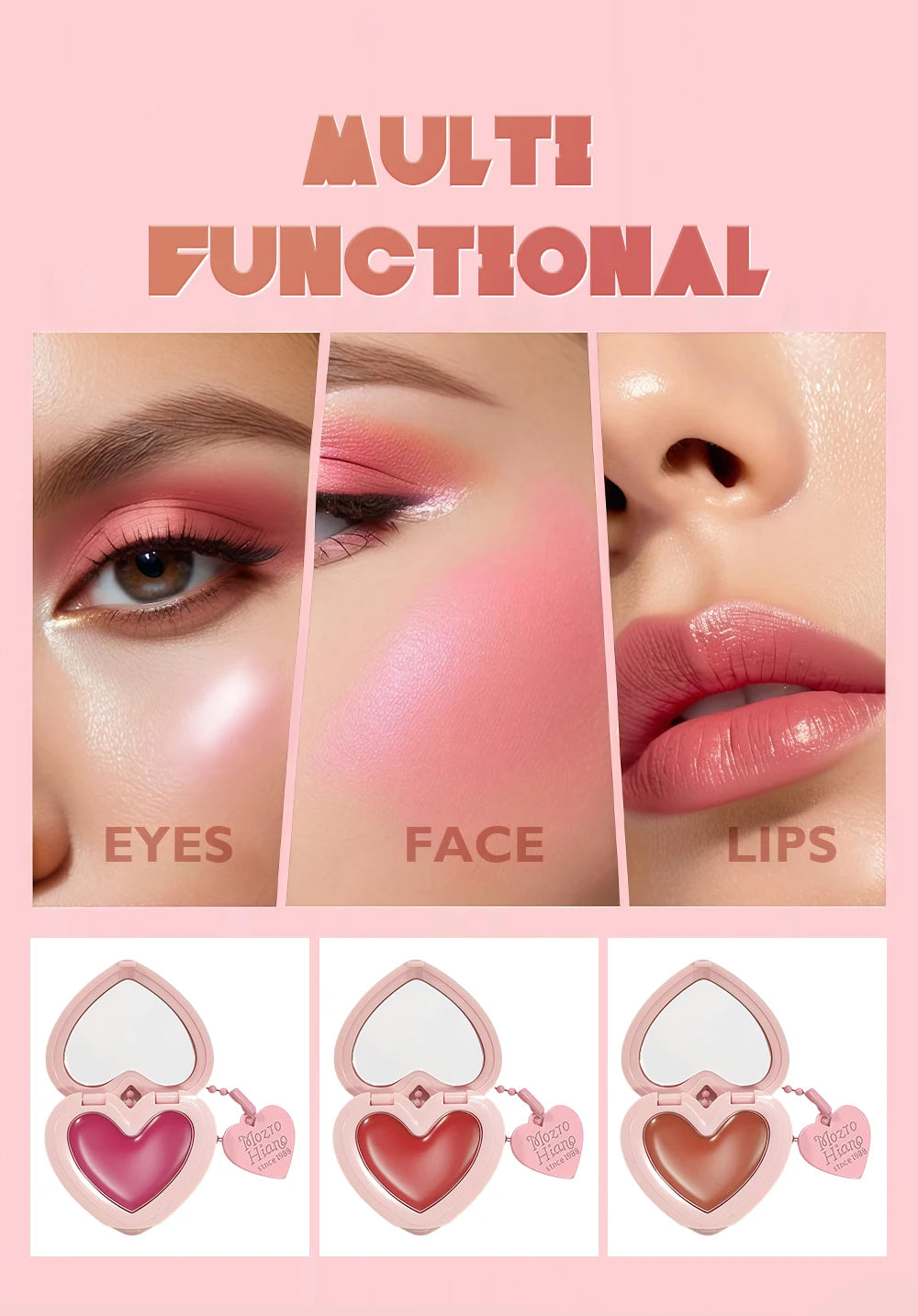 Waterproof Heart Shaped Cream Blush Long Lasting Silky Smooth Mirror Finish Lip Cheek Contour Brighten Tipsy Makeup