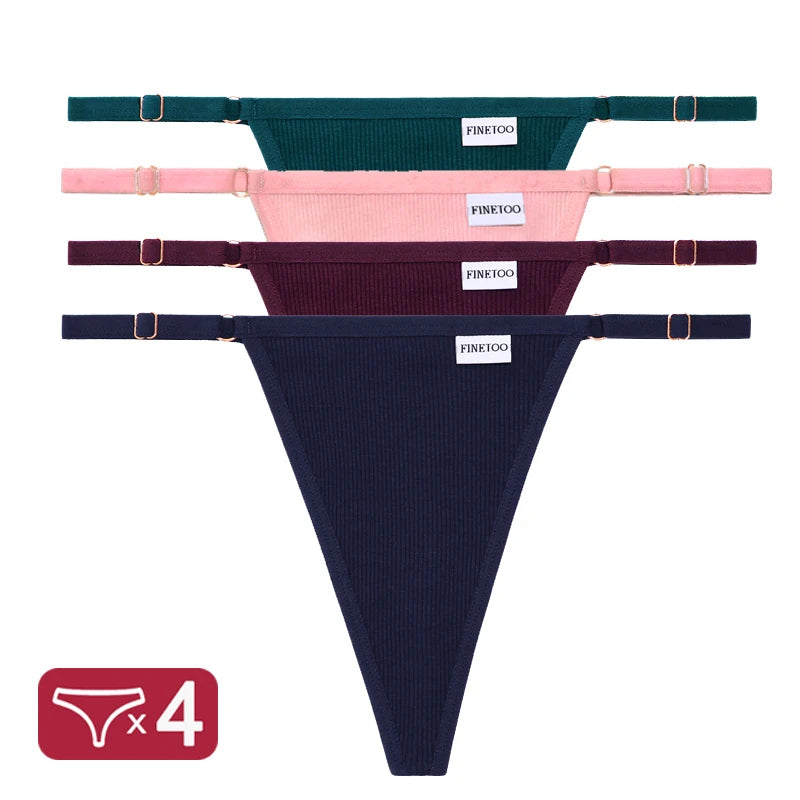 4PCS/Set G-String Cotton Panties Sexy Women's Underwear T-Back Lingerie Pantys Female Low Rise Intimates Adjustable Strap Thongs