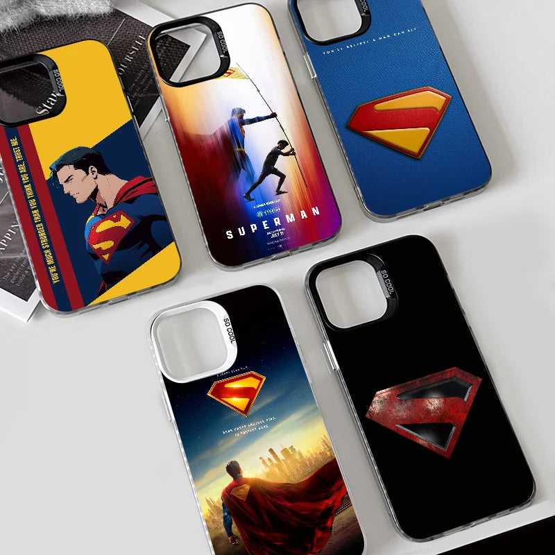 1PC Cartoon S-Superman Phone Case Phone Case IMD color silver shell For iPhone 16 15 14 13 12 11 Pro Max Plus