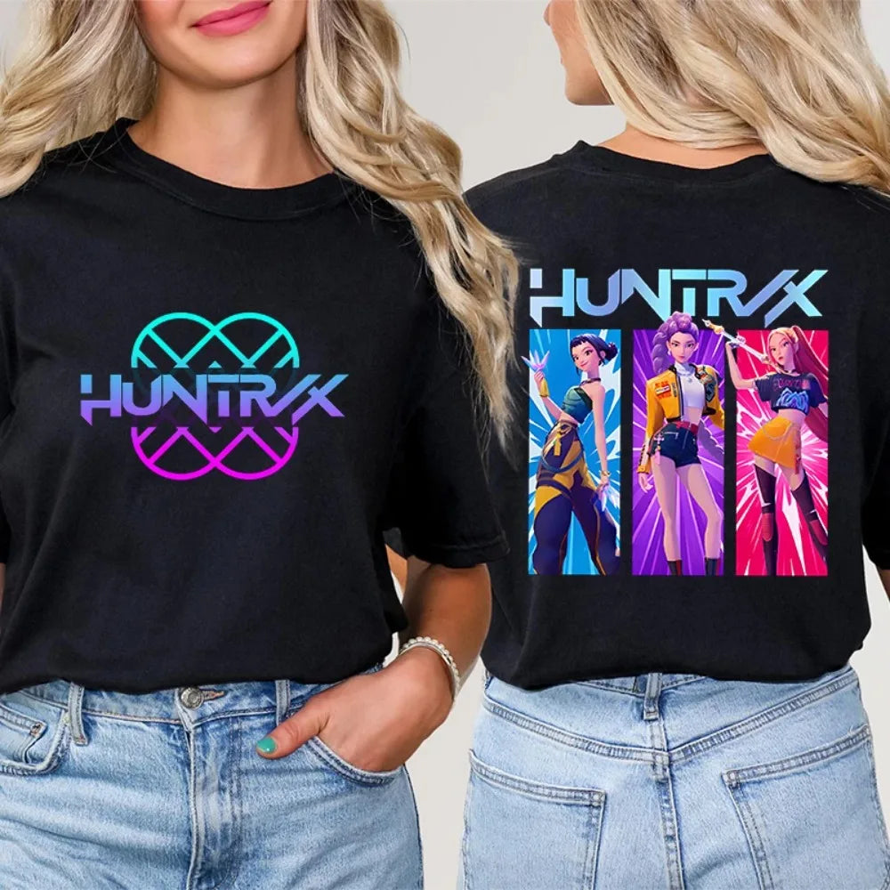 Kpop Demon Hunter HuntrX Print T-Shirts Korean Anime Tshirts Women Clothes Fashion Harajuku Kawaii T-shirt Women's Y2K Clothing