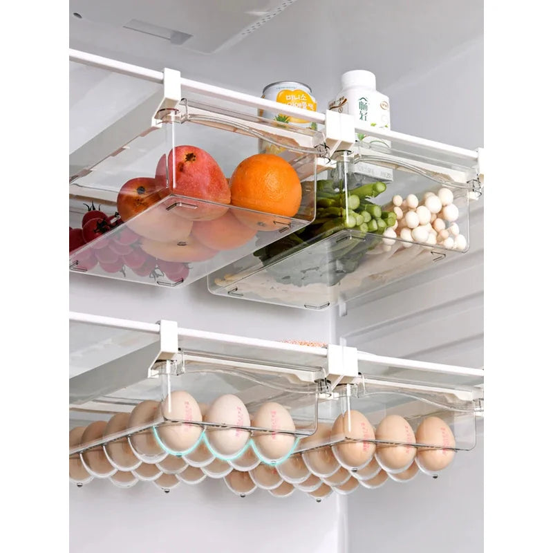 Drawer Type Food Storage Box for Refrigerator Clear Fruit Egg Organizer Boxs Under Shelf Slide Plastic Kitchen Container