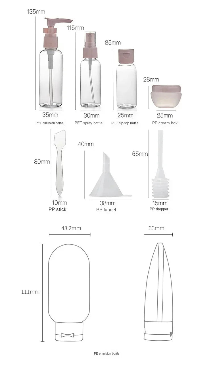 11pcs Travel Refillable Bottle Portable Silicone Empty Sub-bottling Tool Liquid Container Spray Lotion Shampoo Shower Perfume