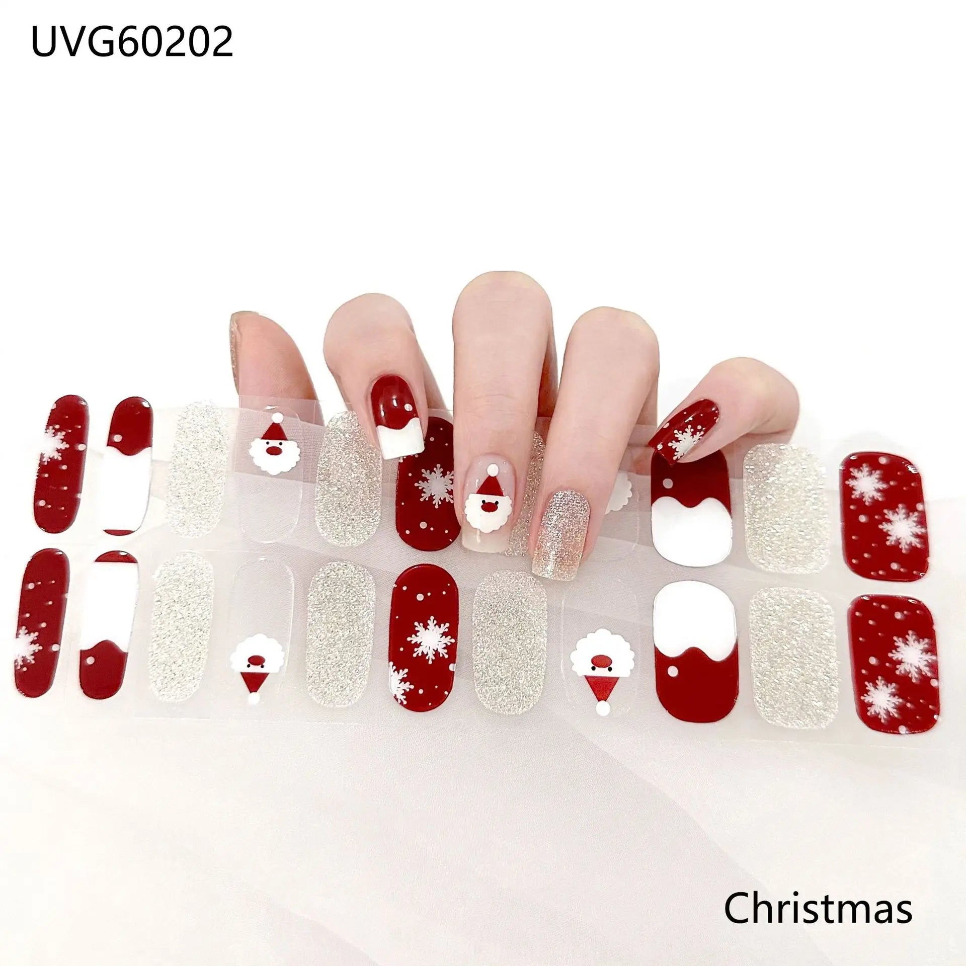 20/22tipsChristmas Semi Cured Nail Sticker UV Led Lamp Semi Cured Gel Design Nail Decals Waterproof Nail Stickers Nail Manicure