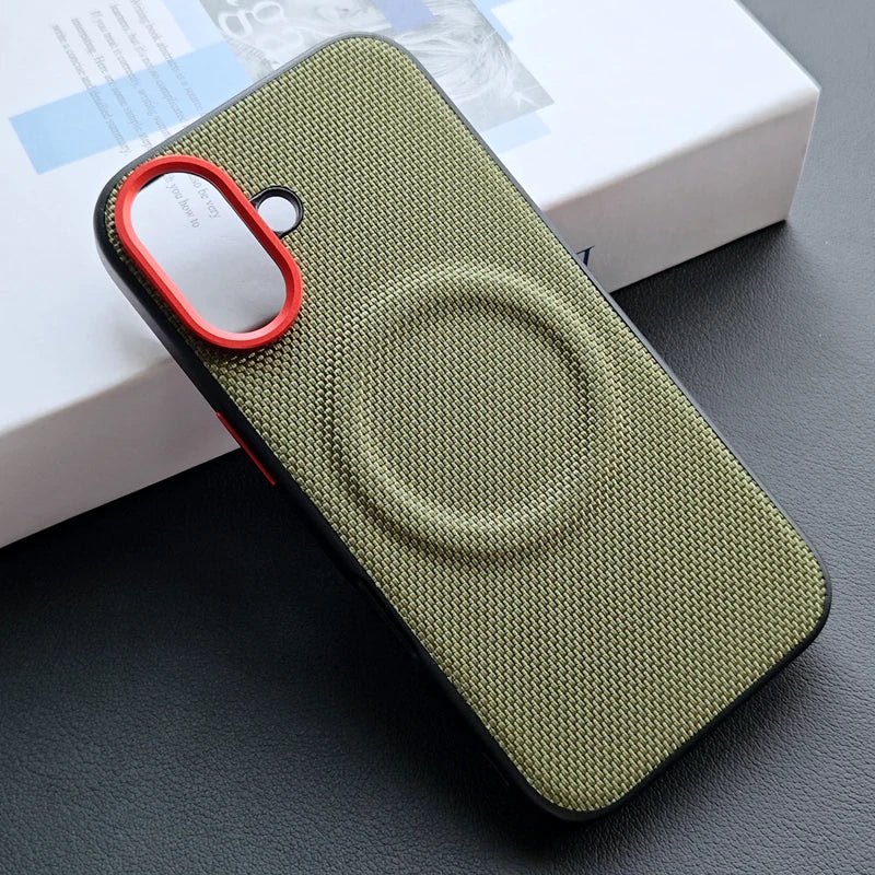 For iPhone 16 15 Pro Max 15 16 Pro Case Luxury Magnetic Soft TPU+Nylon Woven Leather Back Anti-Fingerprint Cover