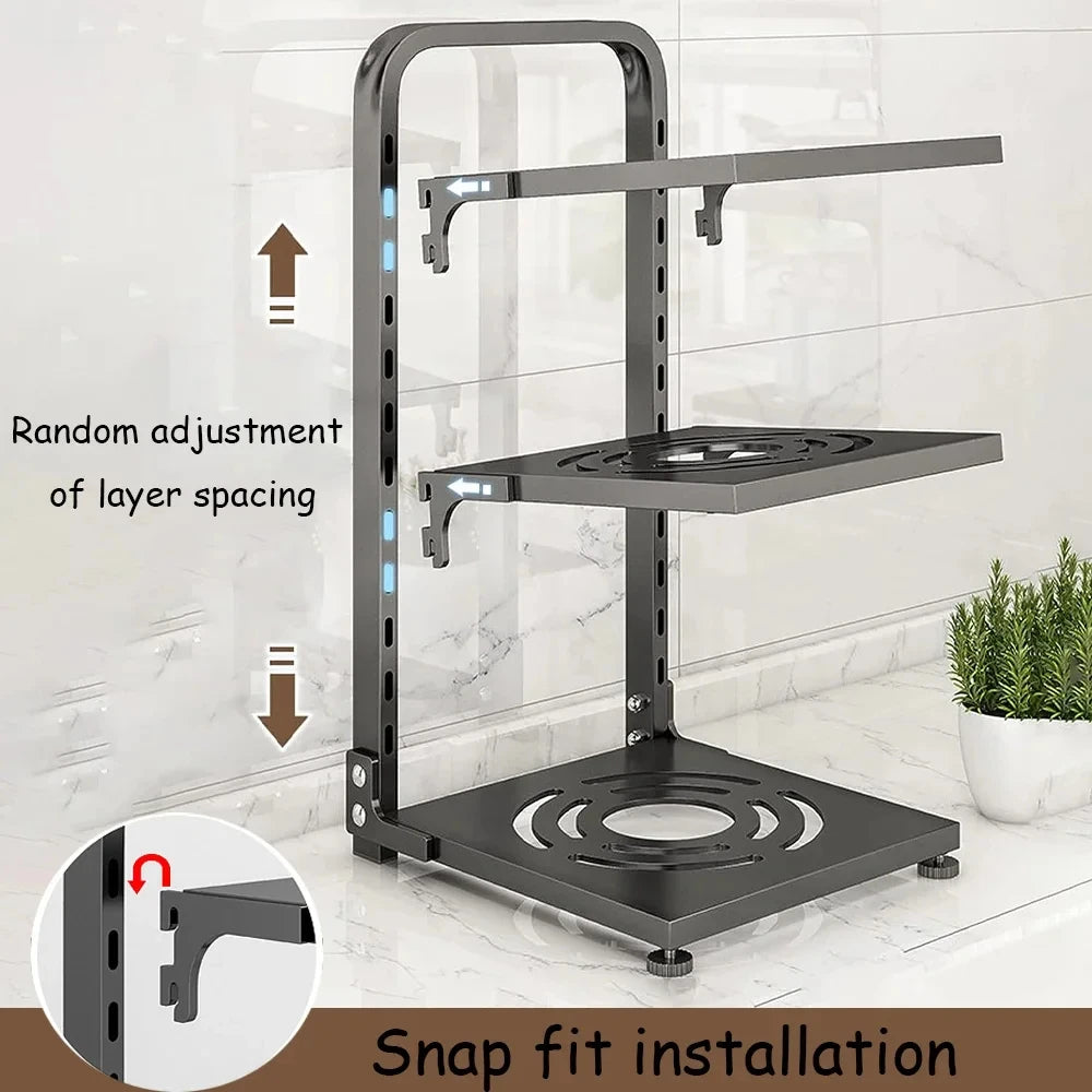 Sink Layered Pot Rack Free Layering Kitchen Pans Organizer Rustproof Snap-On Stainless Adjustable Pot Storage Rack Under Cabinet