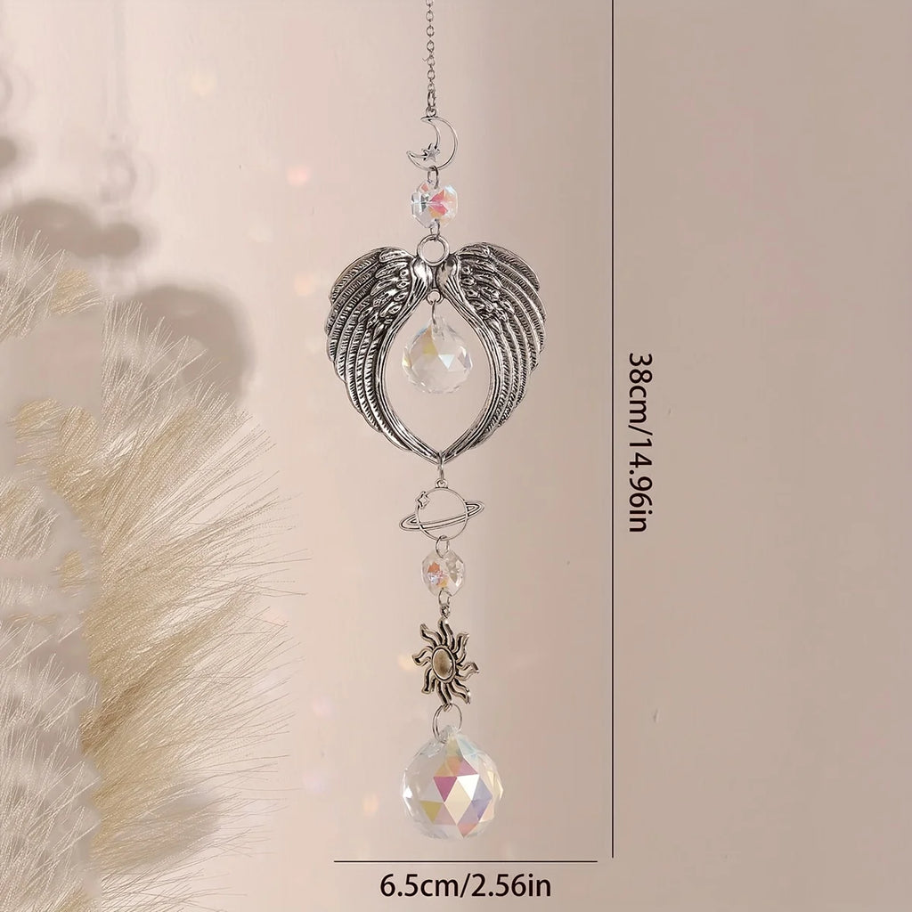 1pc Crystal Alloy Hanging Decoration Gift Angel Wings Home Gardening Decorative Glass Prism Wind Chime