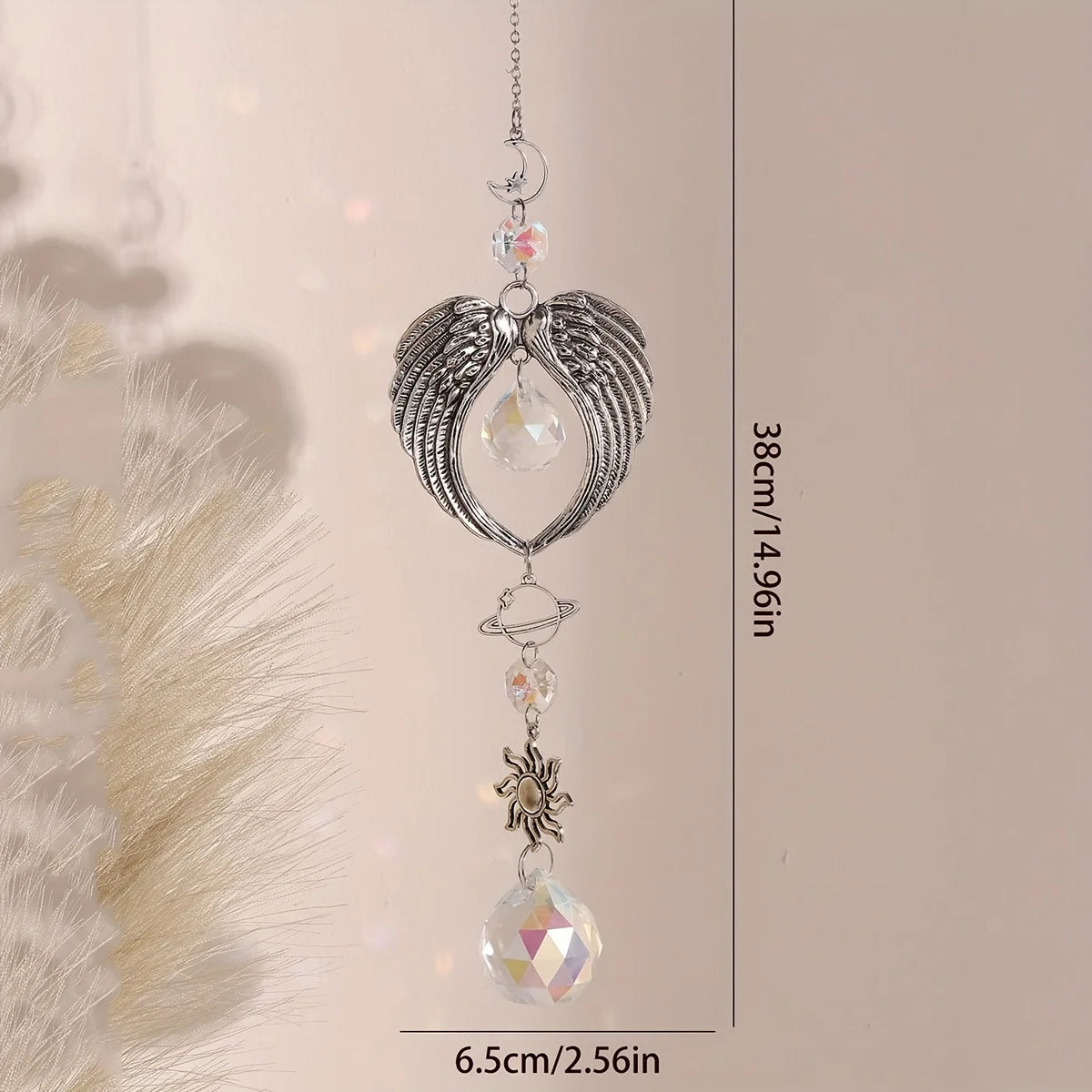 1pc Crystal Alloy Hanging Decoration Gift Angel Wings Home Gardening Decorative Glass Prism Wind Chime