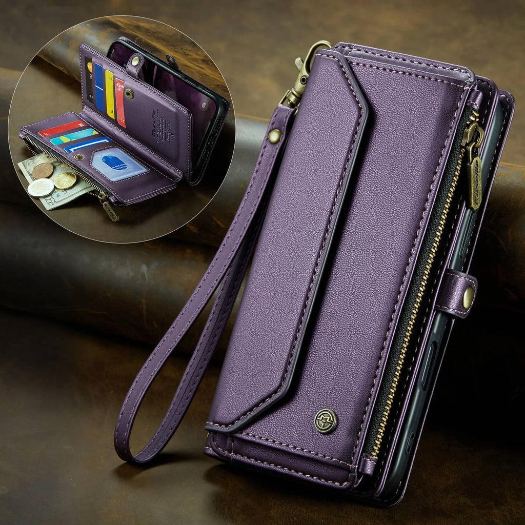 Crossbody Wallet Case for iPhone 17 Pro Max iPhon Air 17 Pro,RFID Blocking, 7-10 Card Slots, PU Leather Flip Wristlet with Strap